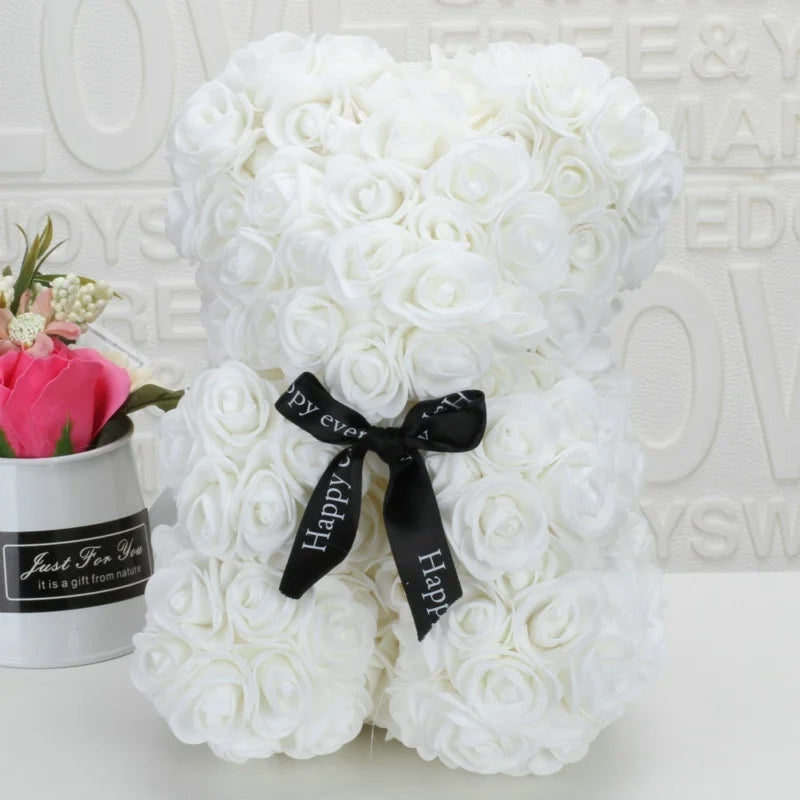 Romantic Valentine's DayCreative Eternal Flower Rose Bear Christmas Gift Rose Bear Hug Bear Wedding  Flower Decoration Gift